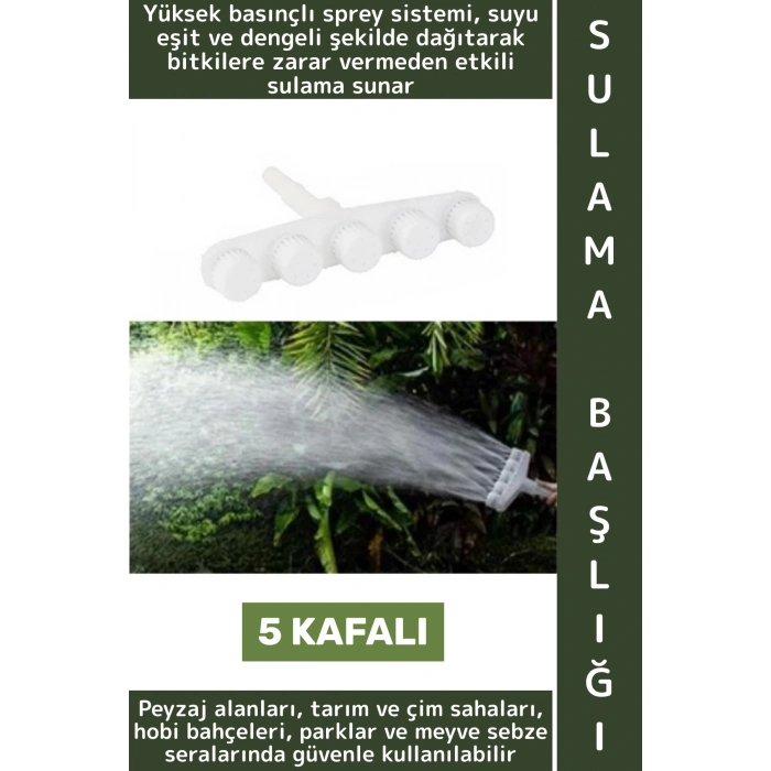 Premium Peyzaj Bahçe Park Meyve Sebze Bitki 5 Kafalı Sulama Başlığı Yüksek Basınçlı Hortum Aparatı