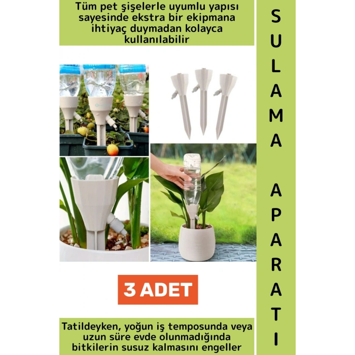 Tüm Pet Şişelerle Uyumlu Bahçe Balkon Sera Ayarlanabilir Akışlı Otomatik Bitki Sulama Aparatı 3 Adet