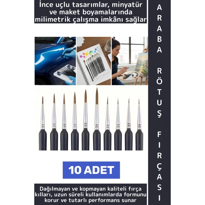 Dayanıklı Kopmaz Kıl Hassas Detay Boyama El Sanatları Hobi Araba İnce Detay Rötuş Fırça Seti 10 Adet