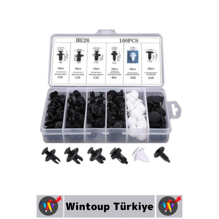 Oto Tampon Çamurluk Kaput Bagaj Kapı Döşeme Çok Amaçlı Plastik Bağlantı Perçin Klips Seti 100 Parça