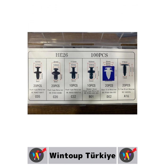 Oto Tampon Çamurluk Kaput Bagaj Kapı Döşeme Çok Amaçlı Plastik Bağlantı Perçin Klips Seti 100 Parça