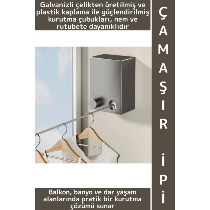 Kompakt Nem Rutubete Dayanıklı Banyo Balkon Dar Alanlar İçin Şık Pratik Geri Çekilebilir Çamaşır İpi