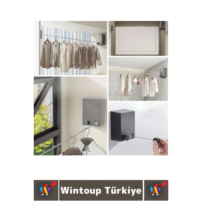 Kompakt Nem Rutubete Dayanıklı Banyo Balkon Dar Alanlar İçin Şık Pratik Geri Çekilebilir Çamaşır İpi