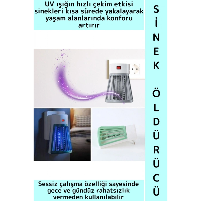 Kompakt Sessiz 1 W Ev Ofis Yatak Odası Prize Takılan UV Işık Böcek Haşere Sivri Sinek Öldürücü Lamba