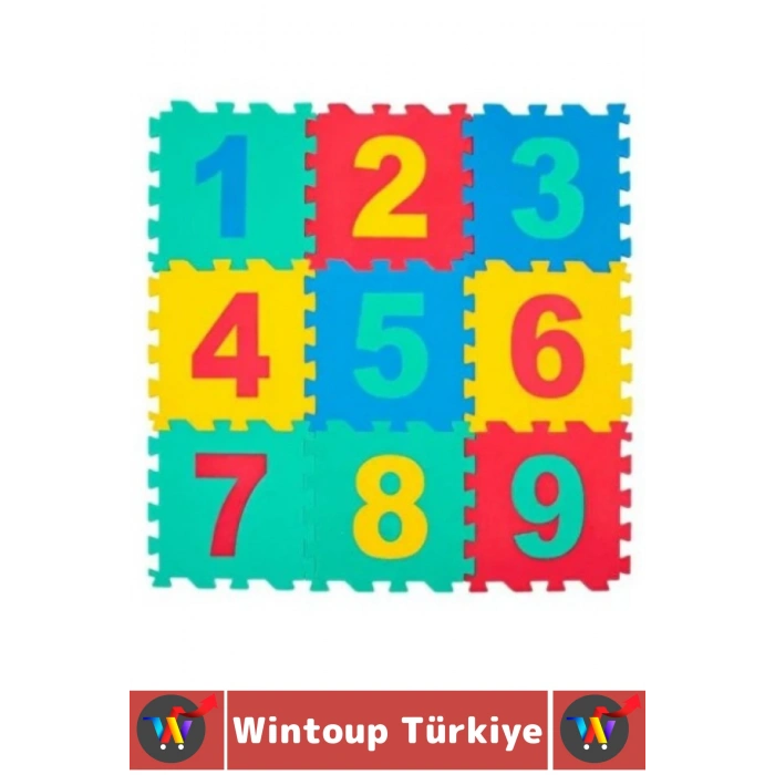 Ev Kreş Çocuk Odası Görsel Algı Eğitici Dayanıklı Esnek Canlı Renk Sayılar Puzzle Yer Matı 9 Parça