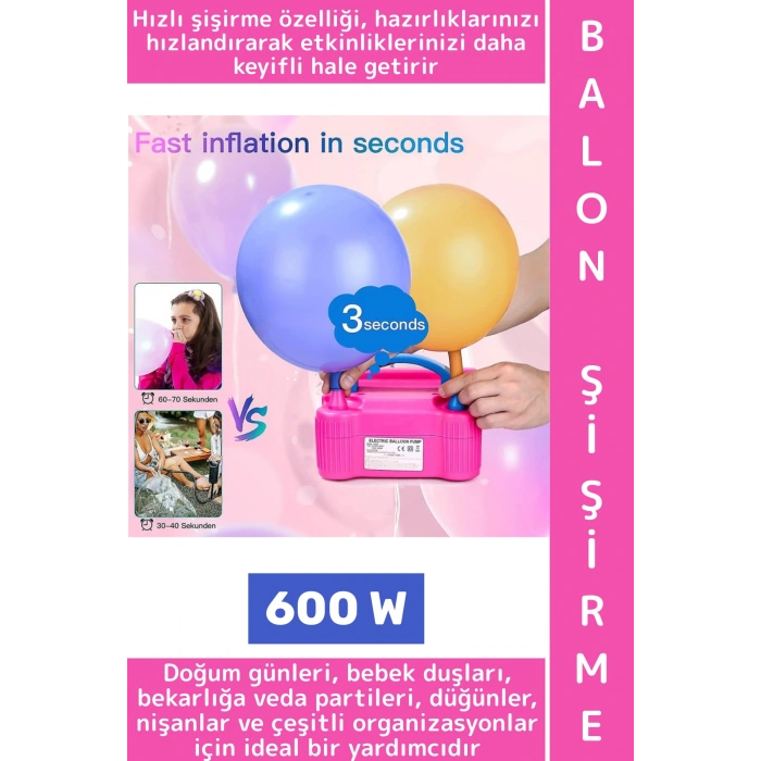 Güçlü Motor Kaydırmaz Ayaklı Doğum Günü Düğün Nişan Parti Elektrikli Hızlı Balon Şişirme Makinesi