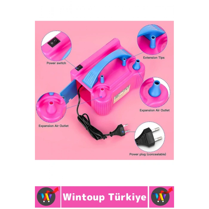 Güçlü Motor Kaydırmaz Ayaklı Doğum Günü Düğün Nişan Parti Elektrikli Hızlı Balon Şişirme Makinesi