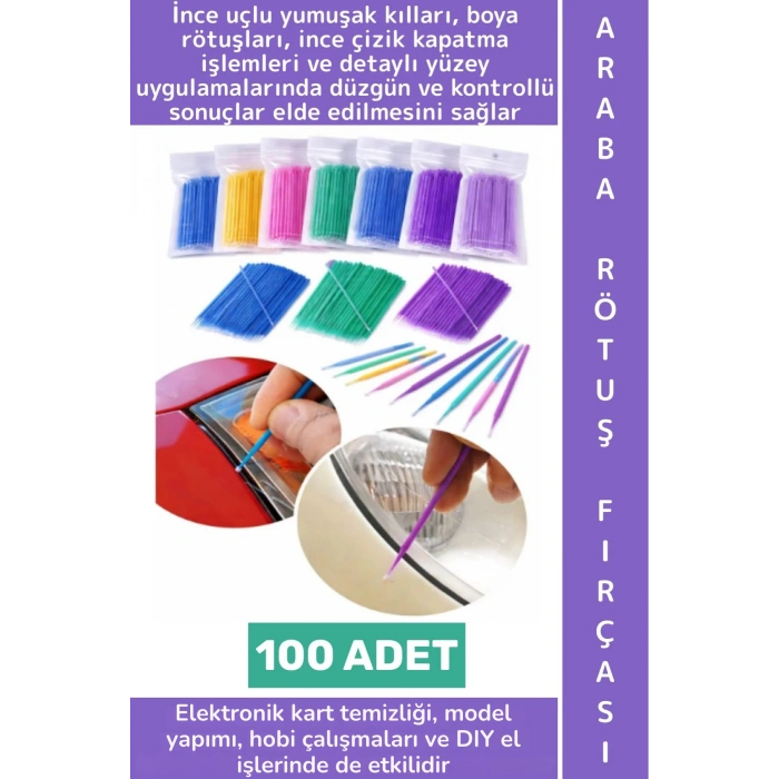 İnce Uç Yumuşak Kıl Boya Çizik Kapama Temizlik Mini Tek Kullanımlık Esnek Araba Rötuş Fırçası 100lü
