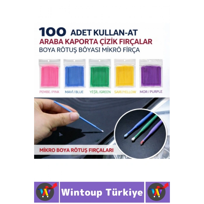 İnce Uç Yumuşak Kıl Boya Çizik Kapama Temizlik Mini Tek Kullanımlık Esnek Araba Rötuş Fırçası 100lü
