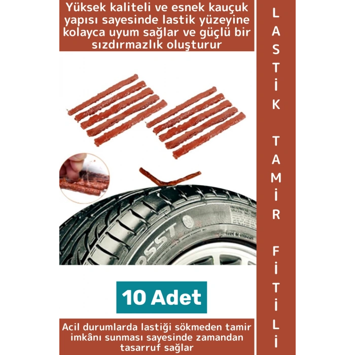 Otomobil Motosiklet Bisiklet Onarım Bakım Esnek Kauçuk Acil Durum Kiti Lastik Tamir Fitili 10 Adet