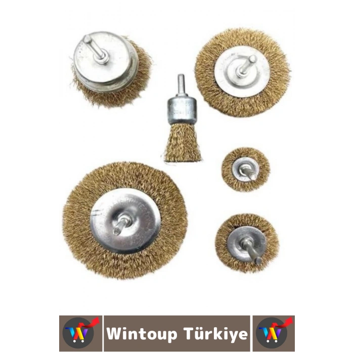 Matkap Ucuna Takılan Atölye Sanayi Tamir Pas Yağ Kir Boya Yapışkan Çözücü 6lı Pimli Tel Fırça Seti