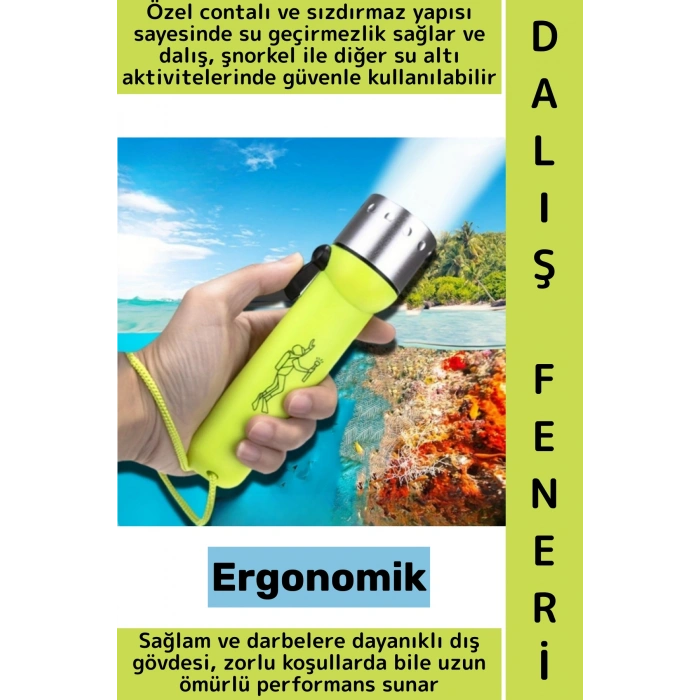Ergonomik Balıkçı Kamp Fotoğrafçı Sızdırmaz Yüksek Lümenli Şık Süper Parlak LED Su Altı Dalış Feneri