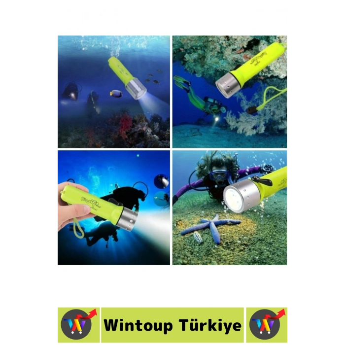 Ergonomik Balıkçı Kamp Fotoğrafçı Sızdırmaz Yüksek Lümenli Şık Süper Parlak LED Su Altı Dalış Feneri