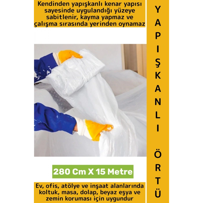 Kendinden Yapışkanlı Tadilat İnşaat Boya Badana Kir Toz Kalıntı Eşya Koruma Örtüsü 280 Cm x 15 Metre