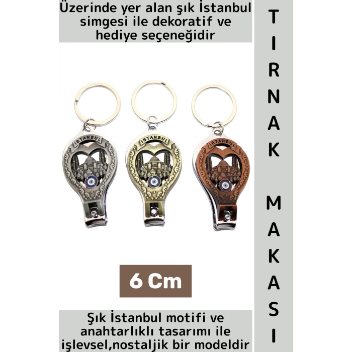 Dekoratif Hediye Kişisel El Ayak Bakım Şık İstanbul Motifli Anahtarlık Tasarımlı Tırnak Makası 6 Cm