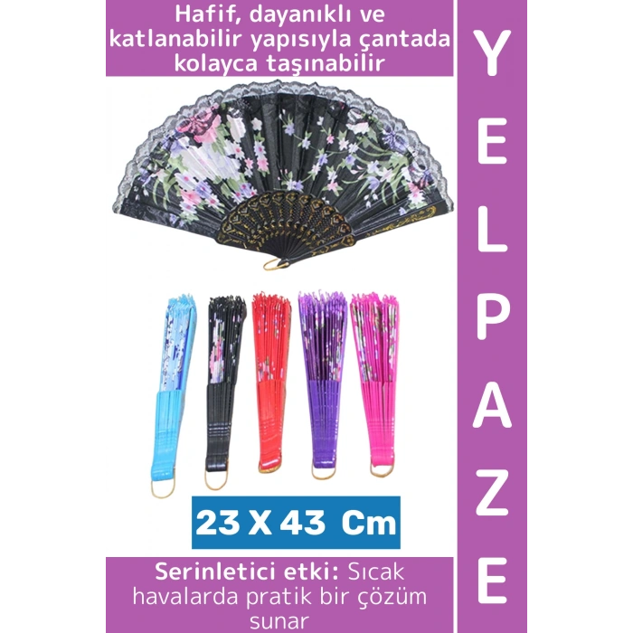 Dekoratif Hediyelik Sıcak Havalarda Etkili Katlanabilir Çanta Boy Çok Şık Plastik Yelpaze 23 X 43 Cm