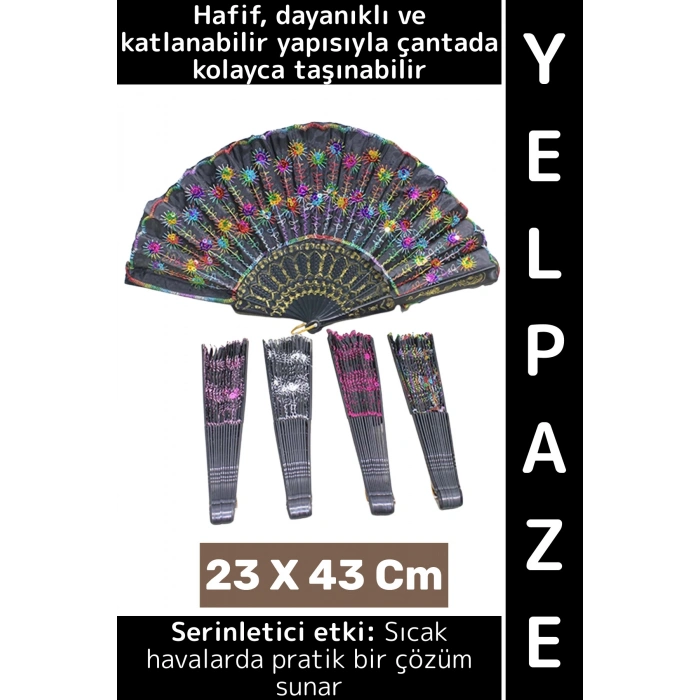 Dekoratif Hediye Sıcak Havalarda Etkili Katlanabilir Çanta Boy Çok Şık Plastik Yelpaze 23 X 43 Cm