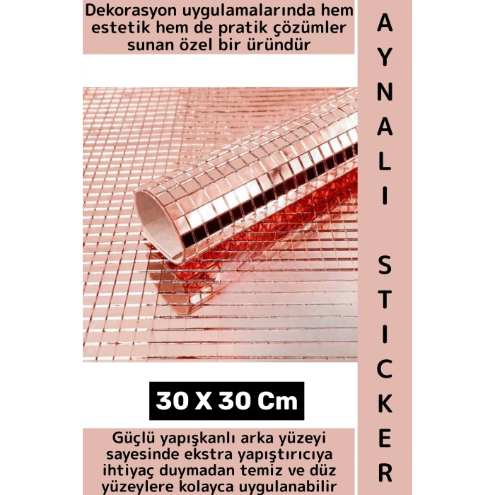 Dekoratif Tezgah Banyo Salon Kendinden Yapışkanlı Estetik Modern Şık Aynalı Kare Sticker 30 X 30 Cm