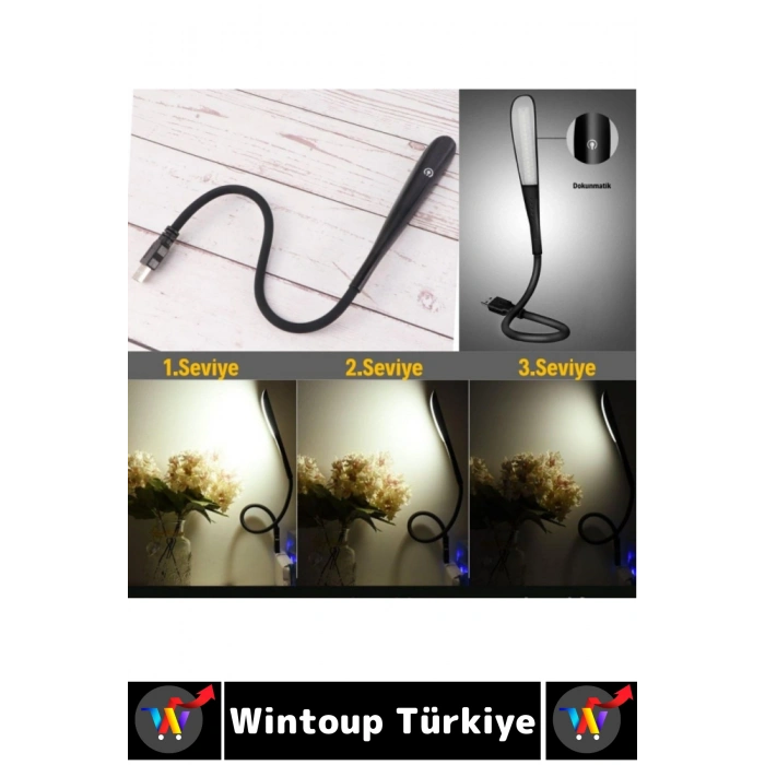Premium Dayanıklı Esnek Kitap Bilgisayar Başı Kompakt 14 Led 3 Kademeli USB Dokunmatik Okuma Lambası