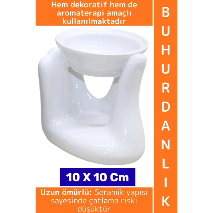 Dekoratif Hediye Aromaterapi Meditasyon Tütsülük Çok Şık Seramik El Tasarımlı Buhurdanlık 10 X 10 Cm