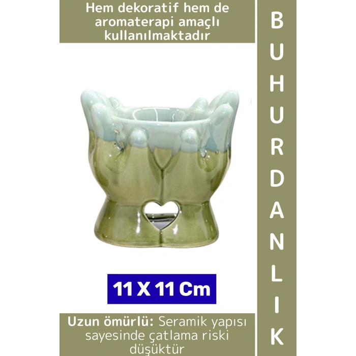 Dekoratif Hediye Aromaterapi Meditasyon Tütsülük Çok Şık Seramik El Tasarımlı Buhurdanlık 11 X 11 Cm