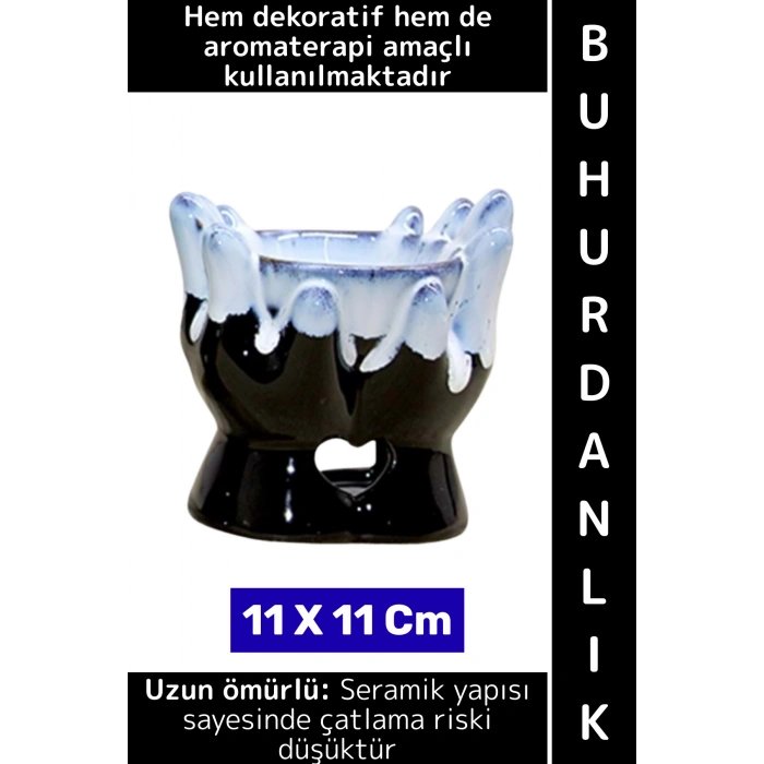 Dekoratif Hediye Aromaterapi Meditasyon Tütsülük Çok Şık Seramik El Tasarımlı Buhurdanlık 11 X 11 Cm