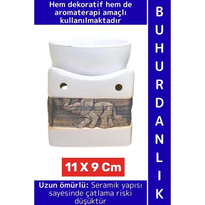 Dekoratif Hediye Aromaterapi Meditasyon Tütsülük Şık Seramik Fil Tasarımlı Buhurdanlık 11 X 9 Cm