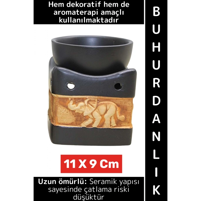 Dekoratif Hediye Aromaterapi Meditasyon Tütsülük Şık Seramik Fil Tasarımlı Buhurdanlık 11 X 9 Cm