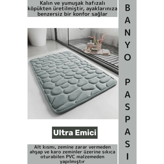 Konforlu Kalın Yumuşak Hafızalı Köpük Ultra Emici Kaydırmaz Şık Tuvalet Evcil Hayvan Banyo Paspası