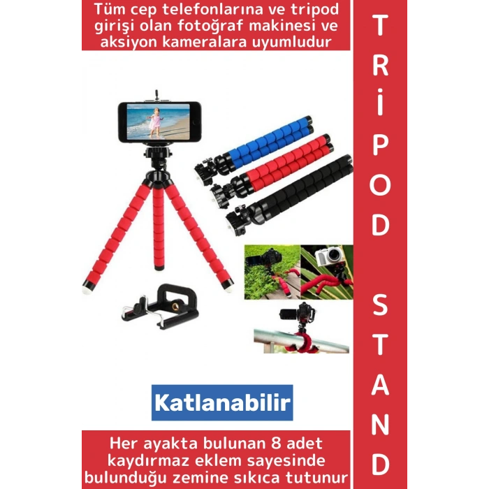 Telefon Aksiyon Kamerası Yatay Dikey Şık Ahtapot Selfie Tripod Telefon Tutucu Akrobat Stand Çubuğu