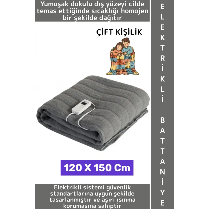 Yumuşak Dokulu Aşırı Isınma Korumalı Enerji Tasarrufu Çift Kişilik Elektrikli Battaniye 120 X 150 Cm