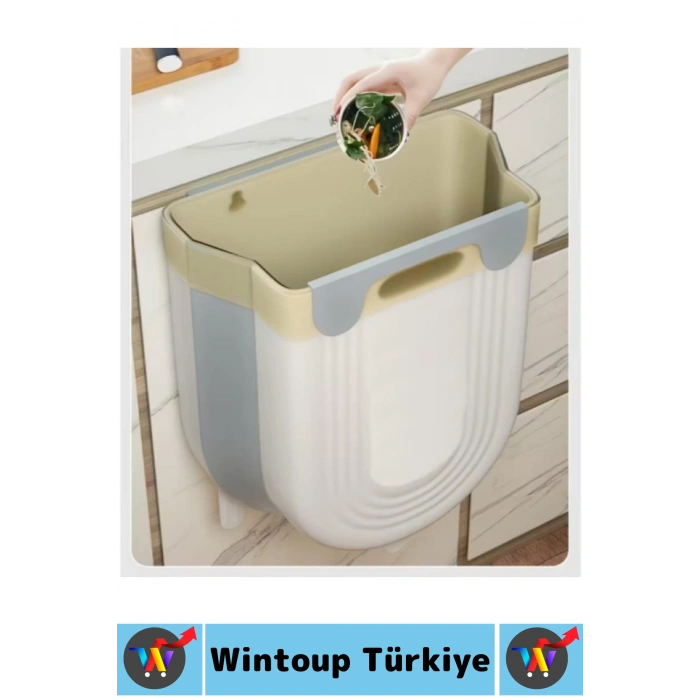 Kompakt Montajsız Mutfak Ofis Kamp Karavan Kapağa Takılabilen Torba Hazneli Katlanabilir Çöp Kovası