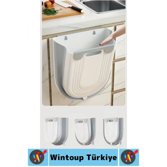 Kompakt Montajsız Mutfak Ofis Kamp Karavan Kapağa Takılabilen Torba Hazneli Katlanabilir Çöp Kovası