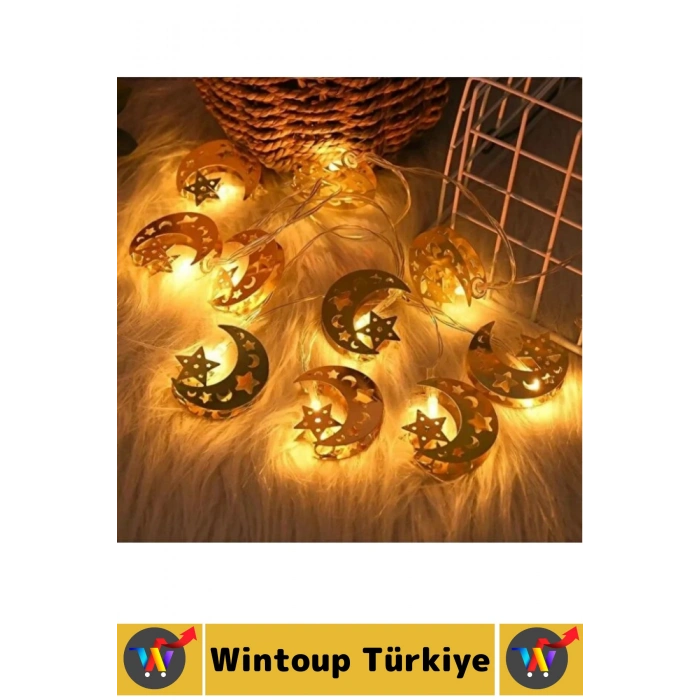 Ev Dekorasyonu Mağaza Vitrin Süsleme Şık Estetik Ay Yıldız Figürü Dekoratif Ramazan LED Işık 2 Metre