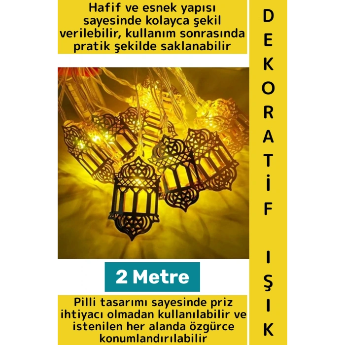 Ev Dekorasyonu Mağaza Vitrin Süsleme Şık Estetik Ramazan Kandili Model Dekoratif LED Işık 2 Metre