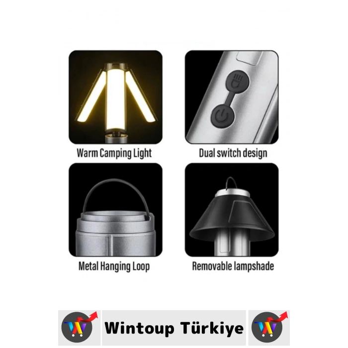 Outdoor Fener Masa Lambası Tasarımlı Piknik Çadıra Asılabilir Şarj Edilebilir Teleskopik Kamp Işığı