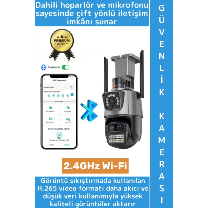 Ev Ofis İş Yeri Gece Modu Çift Ekran İzleme Hareket Algılama 2.4GHz Wi-Fi 3 Lens Güvenlik Kamerası