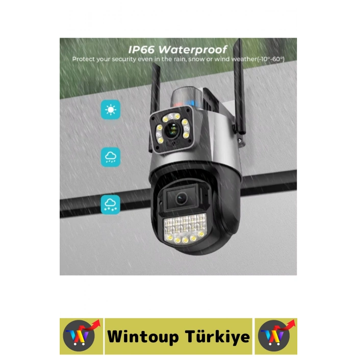 Dış Mekan İş Yeri Gece Görüş İki Yönlü Ses Hareket Algı Çakarlı Alarm Çift Lensli Güvenlik Kamerası