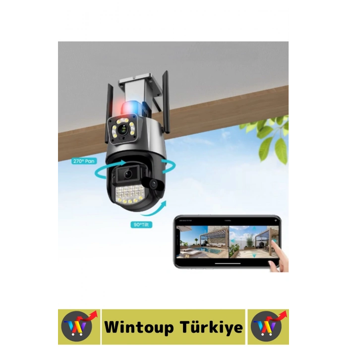 Dış Mekan İş Yeri Gece Görüş İki Yönlü Ses Hareket Algı Çakarlı Alarm Çift Lensli Güvenlik Kamerası