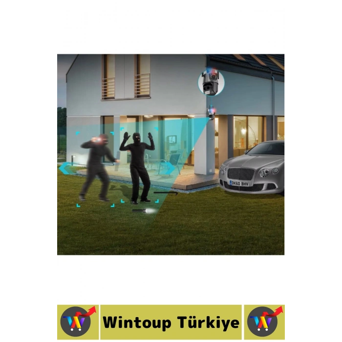 Dış Mekan İş Yeri Gece Görüş İki Yönlü Ses Hareket Algı Çakarlı Alarm Çift Lensli Güvenlik Kamerası