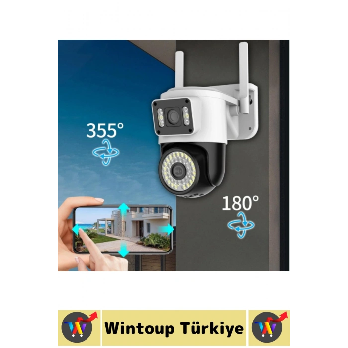 Dış Mekan İş Yeri Gece Görüş İki Yön Ses Hareket Algı 8MP Ultra HD Wifi Çift Lens Güvenlik Kamerası