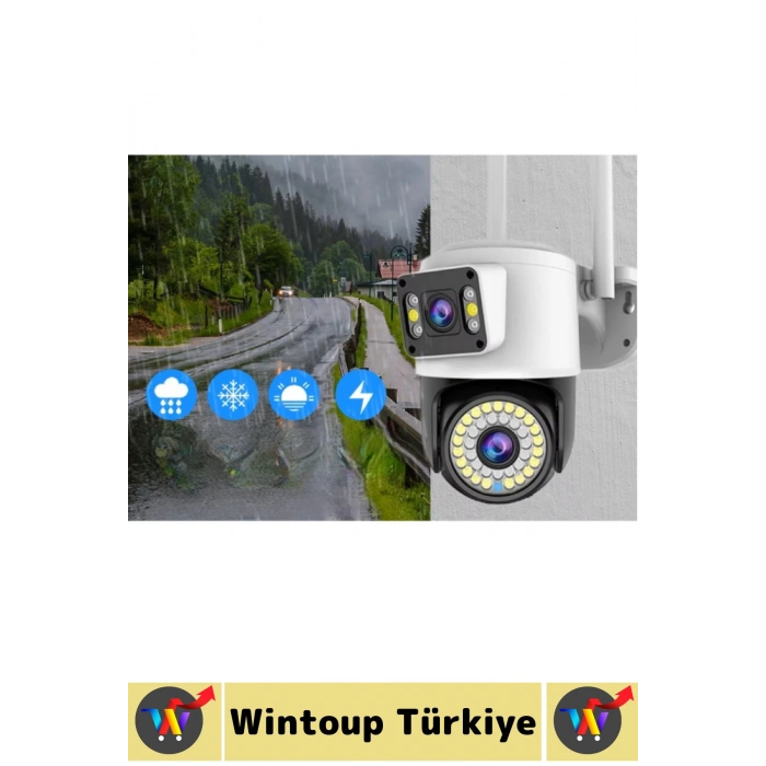 Dış Mekan İş Yeri Gece Görüş İki Yön Ses Hareket Algı 8MP Ultra HD Wifi Çift Lens Güvenlik Kamerası