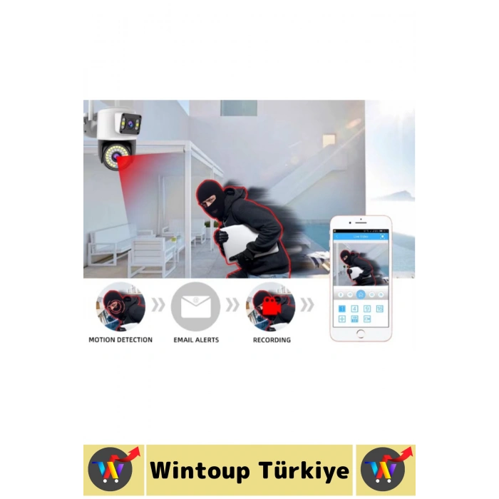 Dış Mekan İş Yeri Gece Görüş İki Yön Ses Hareket Algı 8MP Ultra HD Wifi Çift Lens Güvenlik Kamerası