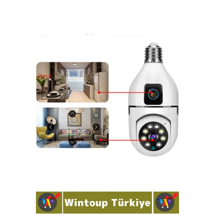 Ev Çocuk Odası Gece Görüş İki Yön Ses Full HD Çift Lensli E27 Duy Girişi Kablosuz Wi-Fi Ampul Kamera