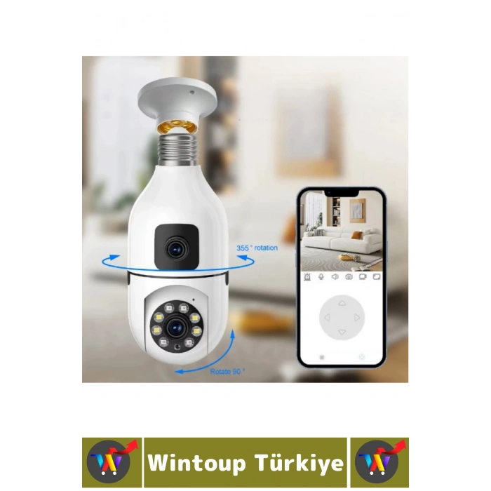 Ev Çocuk Odası Gece Görüş İki Yön Ses Full HD Çift Lensli E27 Duy Girişi Kablosuz Wi-Fi Ampul Kamera