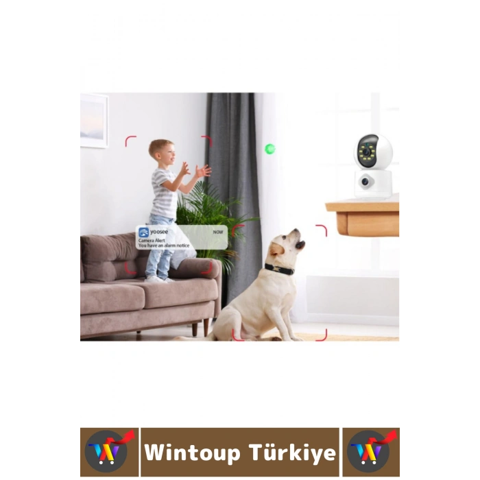 İç Mekan Ev Gece Görüş İki Yön Ses Hareket Algı Uyarı Bildirim Wi-Fi Çift Lensli Güvenlik Kamerası
