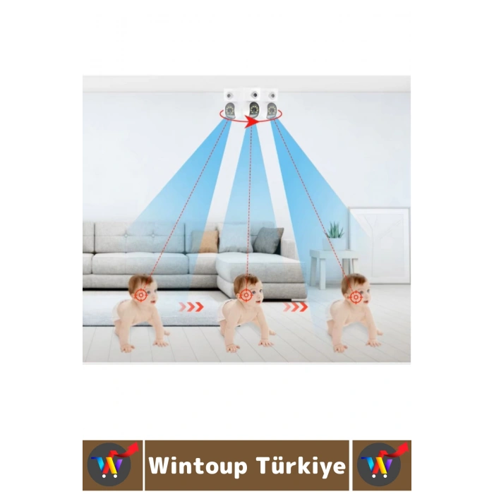 İç Mekan Ev Gece Görüş İki Yön Ses Hareket Algı Uyarı Bildirim Wi-Fi Çift Lensli Güvenlik Kamerası