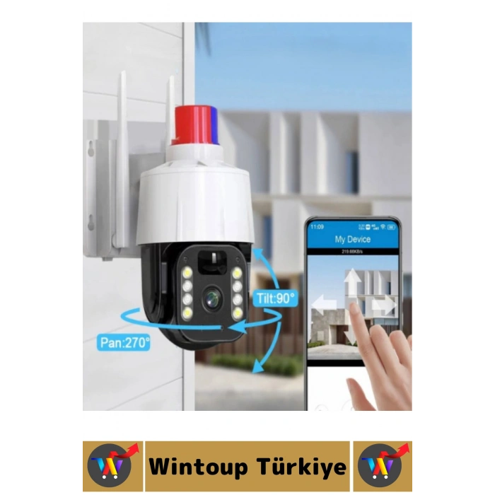 Dış Mekan Ofis İş Yeri Mobil Bildirim Hareket Algı Alarmlı Çakarlı Güneş Enerjili Güvenlik Kamerası