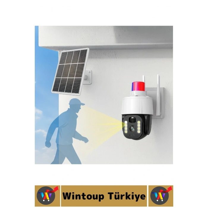 Dış Mekan Ofis İş Yeri Mobil Bildirim Hareket Algı Alarmlı Çakarlı Güneş Enerjili Güvenlik Kamerası