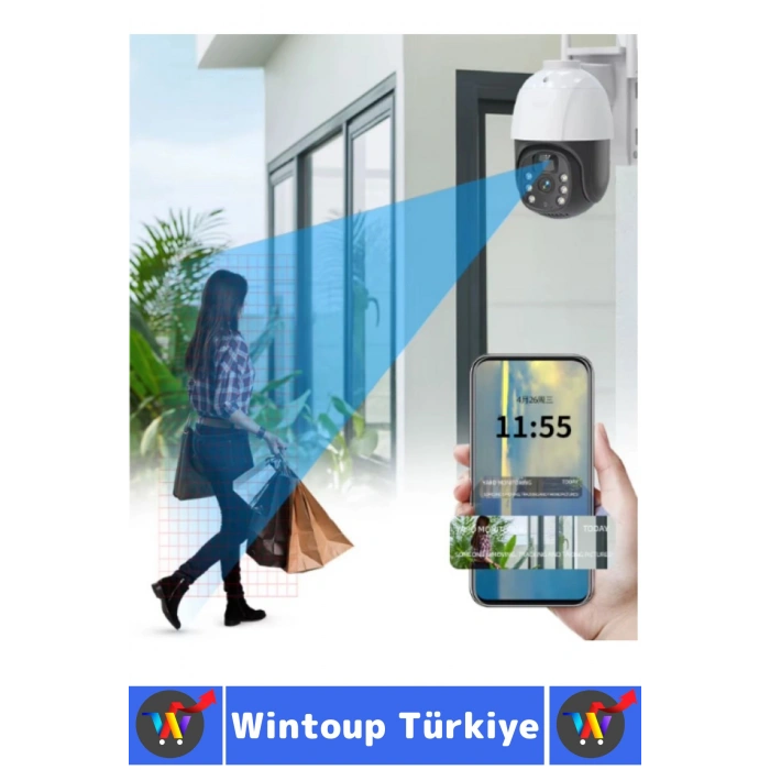 Dış Mekan Ofis İş Yeri Mobil Bildirim Hareket Algı 2.4GHz Wi-Fi Güneş Enerjili Şık Güvenlik Kamerası